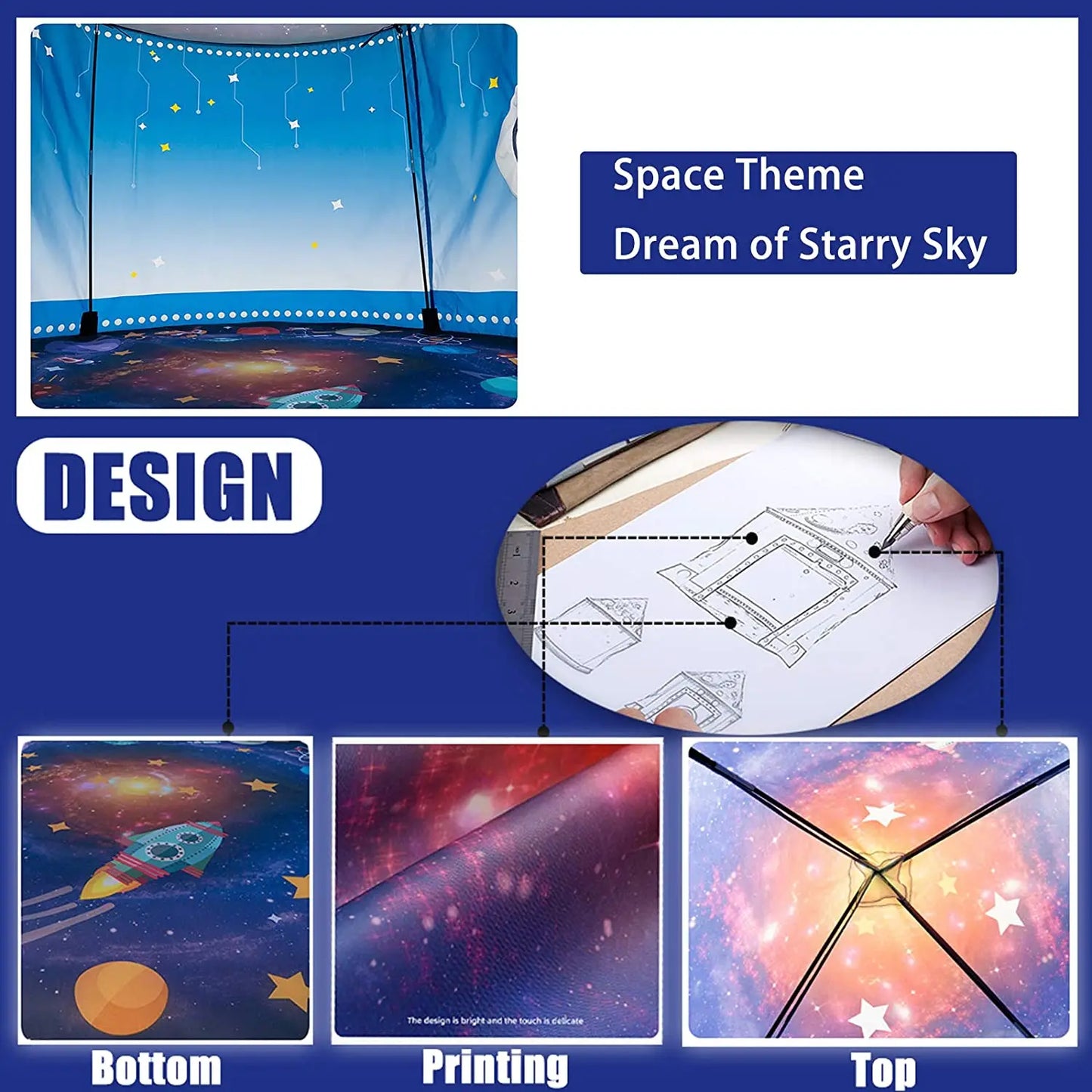 Rocket Ship Kids Tent Pop Up Play Toy Tent for Children Large Space