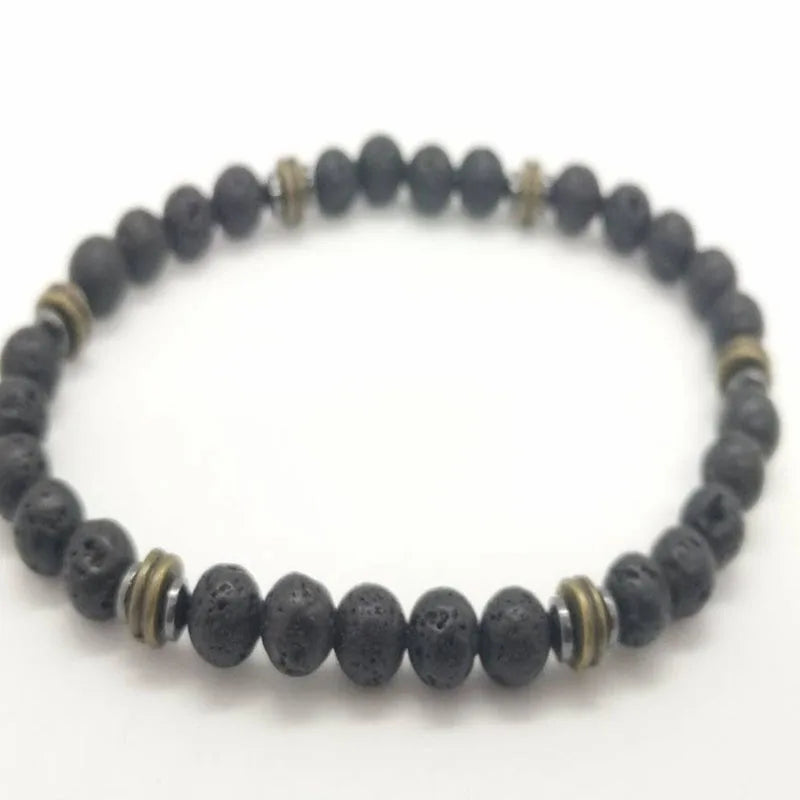 Mens Beaded Black Onyx And Green Plated Hematite Spacers With Wooden