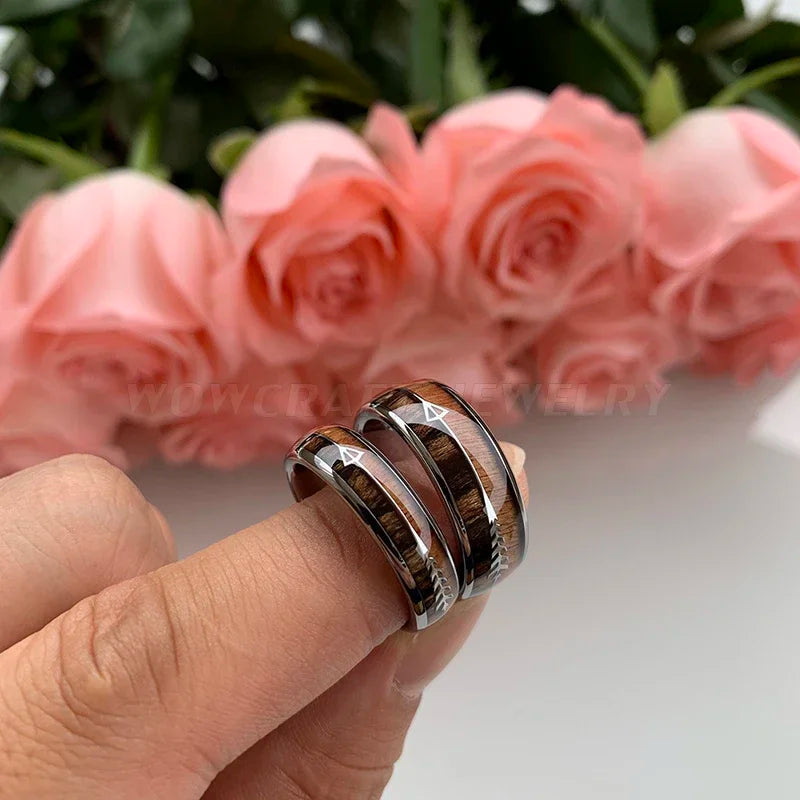 Tungsten Carbide Rings for Men Women Wedding Bands Nature Wood Arrow