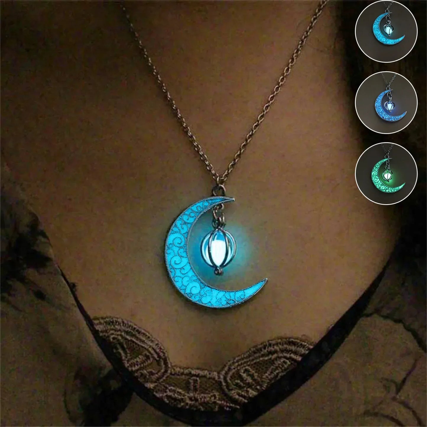 Womens Teen Girls Luminous Moon Necklace Moon Pendants Chain