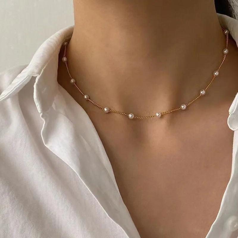 FTCY 3pcs Women's Pearl Necklace Set 14K Gold Fashion Love Heart