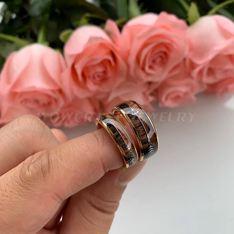Tungsten Carbide Rings for Men Women Wedding Bands Nature Wood Arrow