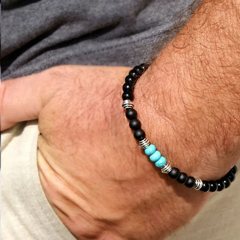 Mens Beaded Black Onyx And Green Plated Hematite Spacers With Wooden