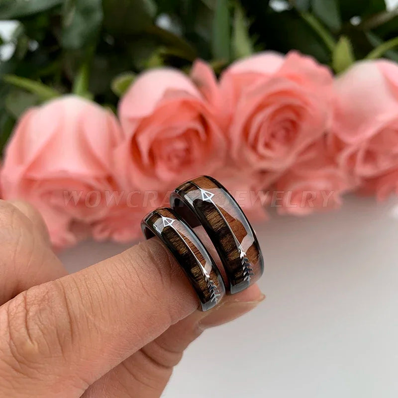 Tungsten Carbide Rings for Men Women Wedding Bands Nature Wood Arrow