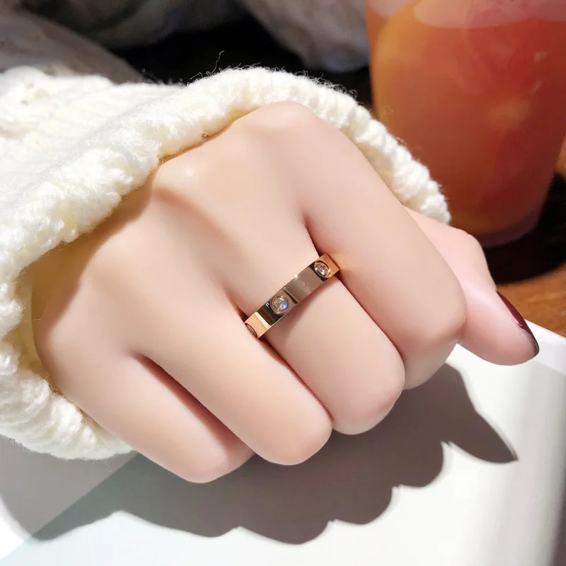 Trendy Stainless Steel Rose Gold Color Love Ring for Women Men Couple