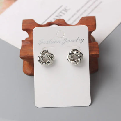 Tiny Metal Stud Earrings for Women Gold Color Twist Round Earrings Small