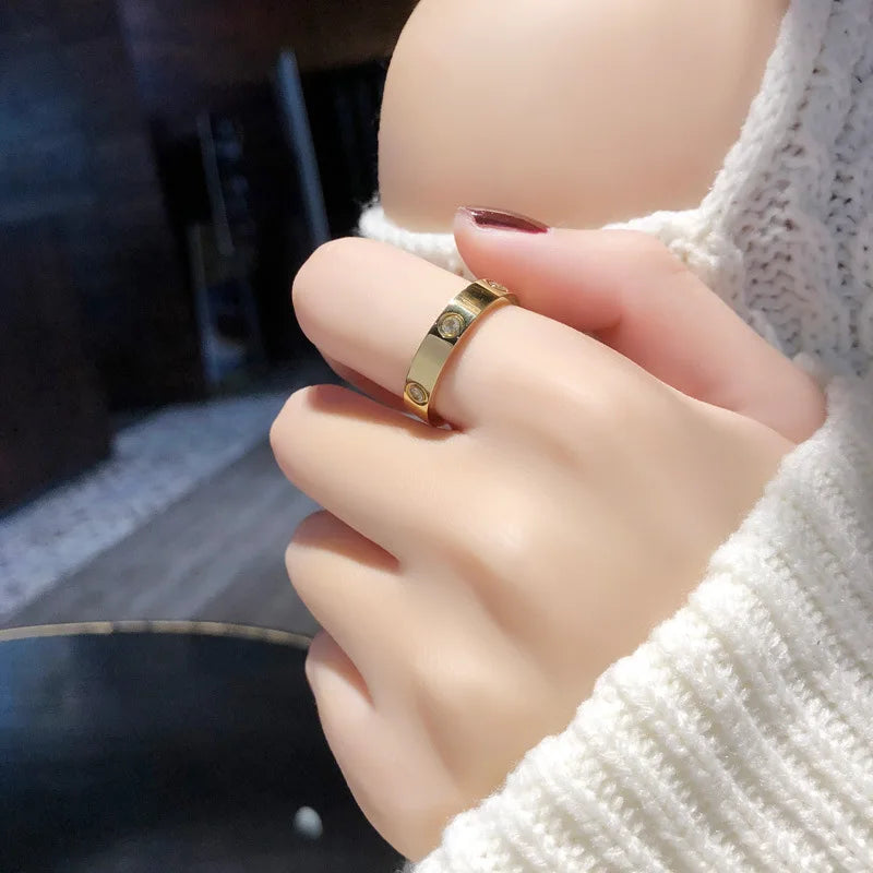 Trendy Stainless Steel Rose Gold Color Love Ring for Women Men Couple