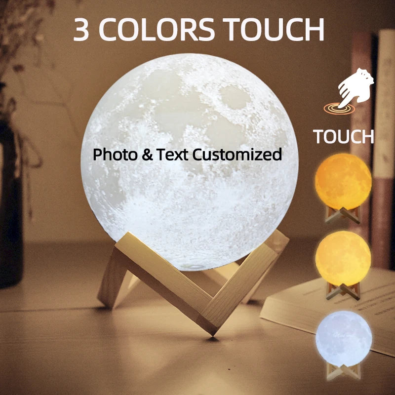 Personalized 3D Printing Moon Lamp Customized Photo Text Night