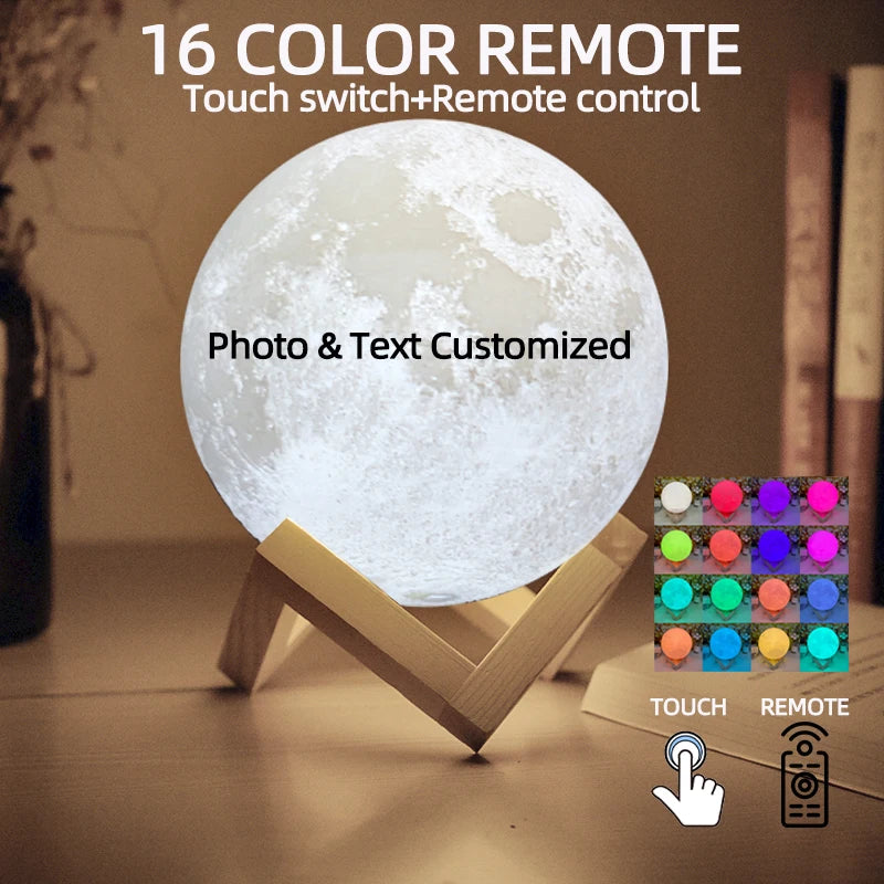 Personalized 3D Printing Moon Lamp Customized Photo Text Night