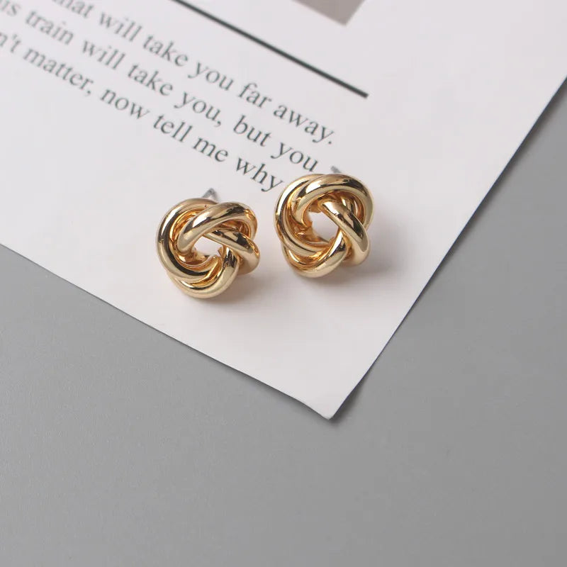 Tiny Metal Stud Earrings for Women Gold Color Twist Round Earrings Small