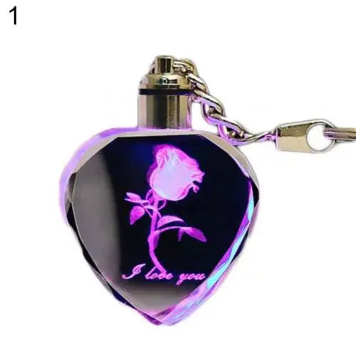 Artificial Crystal Rose Heart Keyring Key Chain LED Couple Lovers Girlfriend