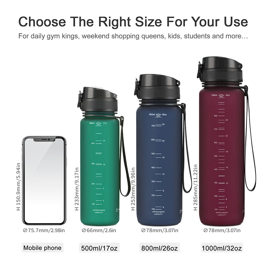 500/800/1000ml Sports Water Bottle Portable Leakproof Shaker Drinkware