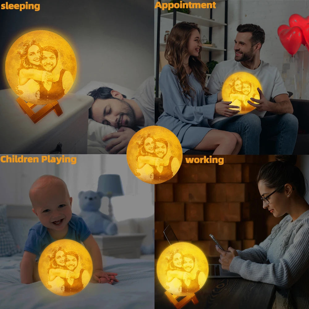 Personalized 3D Printing Moon Lamp Customized Photo Text Night