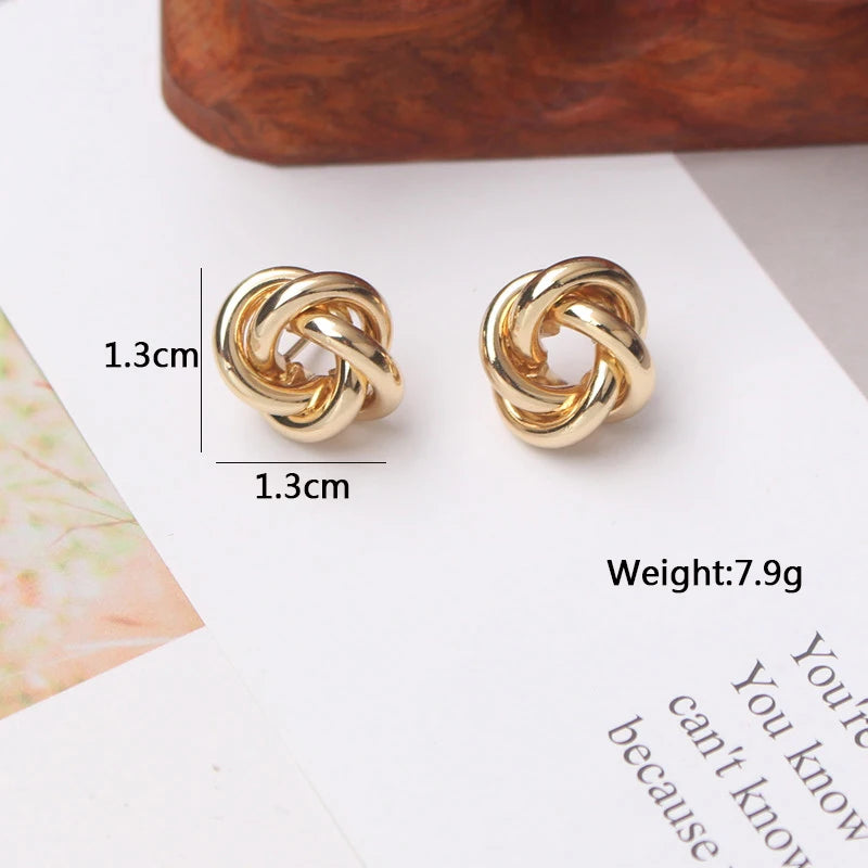 Tiny Metal Stud Earrings for Women Gold Color Twist Round Earrings Small