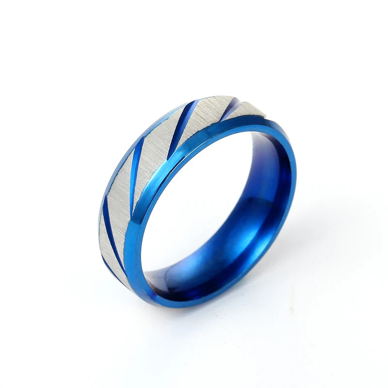 6mm Blue Twill Ring Titanium Brushed Ring for Men and Women Personalized