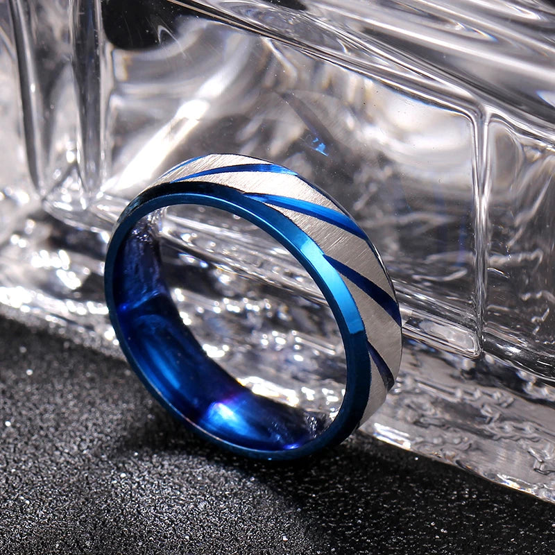 6mm Blue Twill Ring Titanium Brushed Ring for Men and Women Personalized