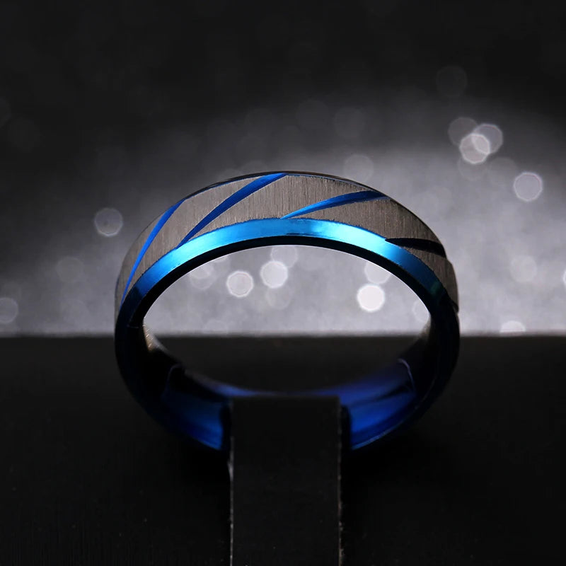 6mm Blue Twill Ring Titanium Brushed Ring for Men and Women Personalized