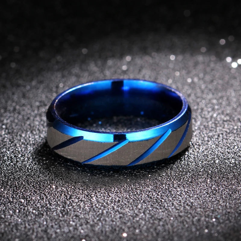 6mm Blue Twill Ring Titanium Brushed Ring for Men and Women Personalized