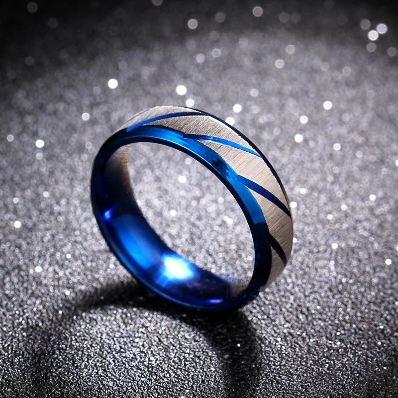 6mm Blue Twill Ring Titanium Brushed Ring for Men and Women Personalized