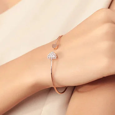 2018 Hot New Fashion Adjustable Crystal Double Heart Bow Bilezik Cuff