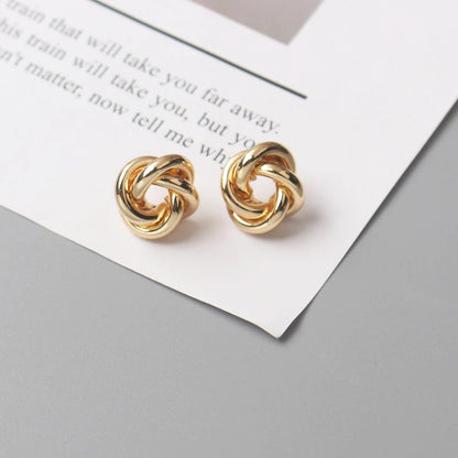 Tiny Metal Stud Earrings for Women Gold Color Twist Round Earrings Small