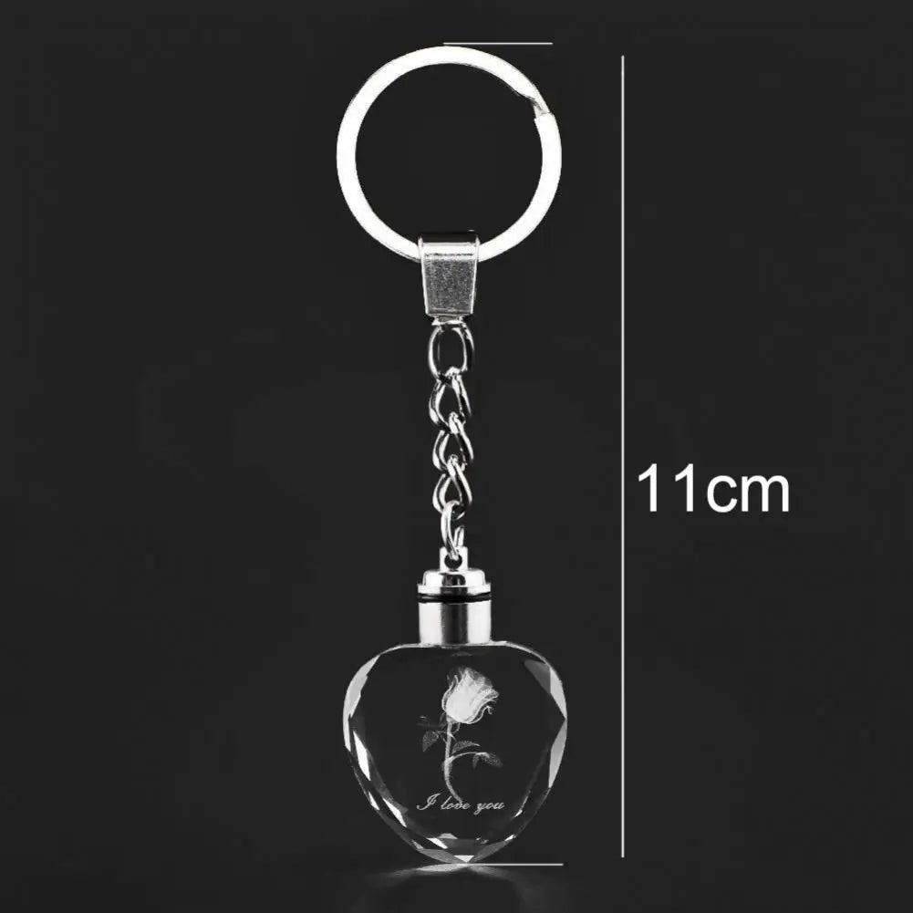 Artificial Crystal Rose Heart Keyring Key Chain LED Couple Lovers Girlfriend