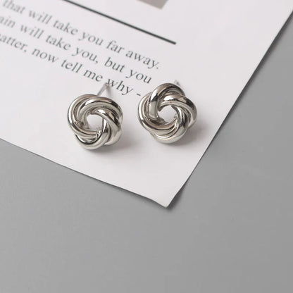 Tiny Metal Stud Earrings for Women Gold Color Twist Round Earrings Small