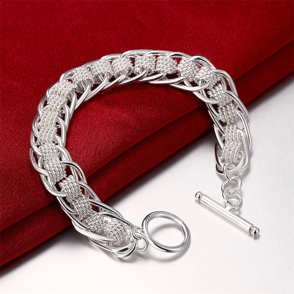 Noble 925 Sterling Silver Square Solid Chain Bracelet For Women Men