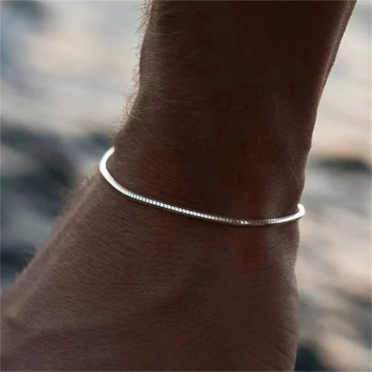 Simple MEN Stainless Steel Square Snake Bone Chain Bracelet Hip-Hop Jewelry