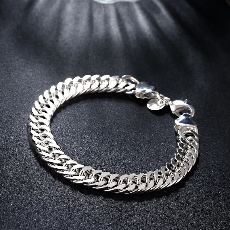 Noble 925 Sterling Silver Square Solid Chain Bracelet For Women Men