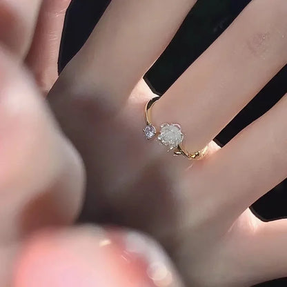 Zirconia Rose Cherry Blossom Tulip Luxury Zircon Flower Opening Rings