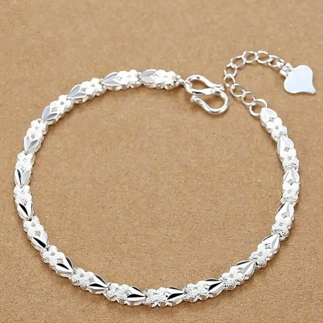 Noble 925 Sterling Silver Square Solid Chain Bracelet For Women Men