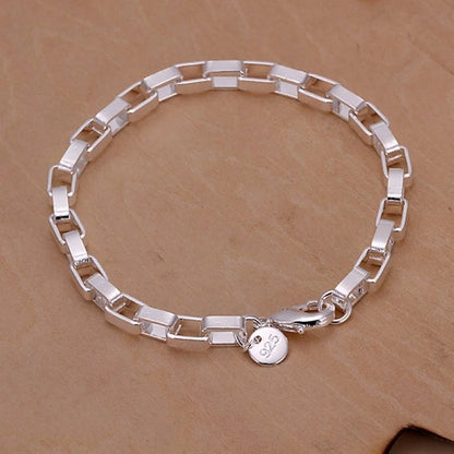 Noble 925 Sterling Silver Square Solid Chain Bracelet For Women Men