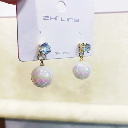 2022 New Trend Simulation Pearl Long Earrings Women's Flower Rhinestone