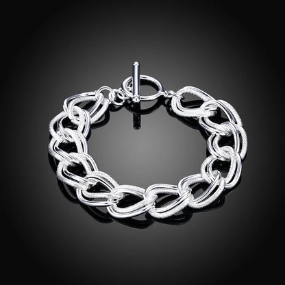 Noble 925 Sterling Silver Square Solid Chain Bracelet For Women Men