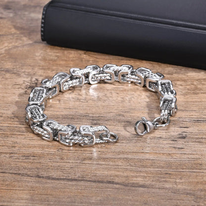 Mens Chunky Byzantine Bracelets,Retro Grey 8mm Stainless Steel Braided