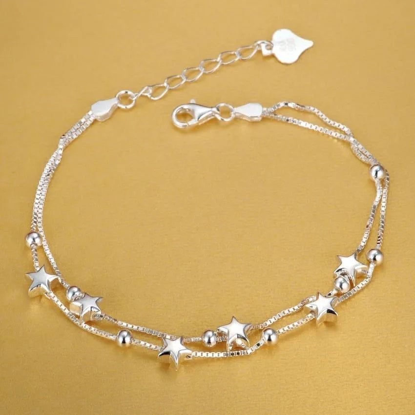 Noble 925 Sterling Silver Square Solid Chain Bracelet For Women Men