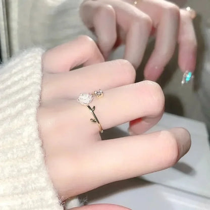 Zirconia Rose Cherry Blossom Tulip Luxury Zircon Flower Opening Rings