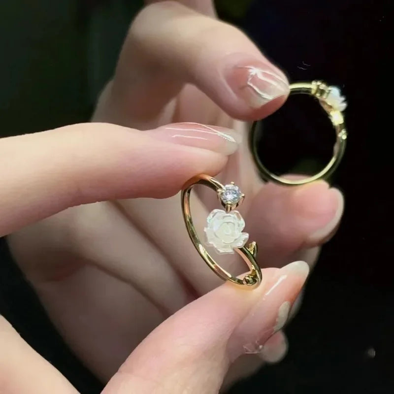 Zirconia Rose Cherry Blossom Tulip Luxury Zircon Flower Opening Rings