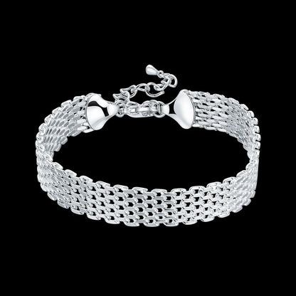 Noble 925 Sterling Silver Square Solid Chain Bracelet For Women Men