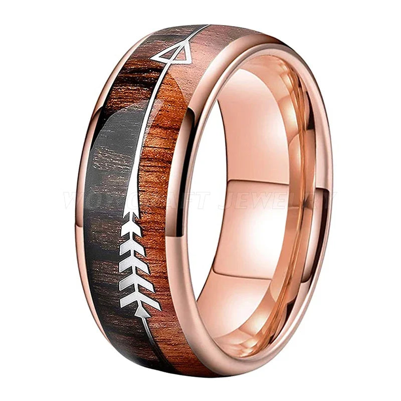 Tungsten Carbide Rings for Men Women Wedding Bands Nature Wood Arrow
