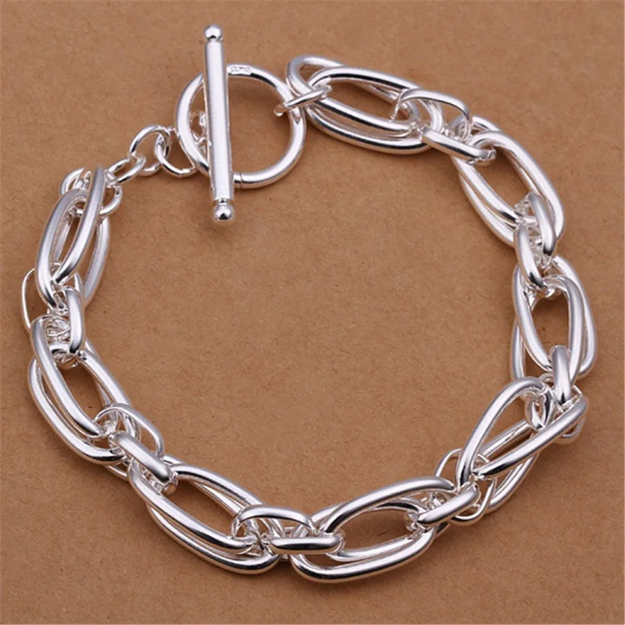 Noble 925 Sterling Silver Square Solid Chain Bracelet For Women Men