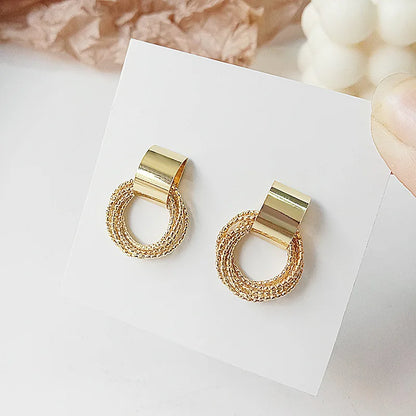 Retro Metal Gold Color Multiple Small Circle Stud Earrings for Women Korean