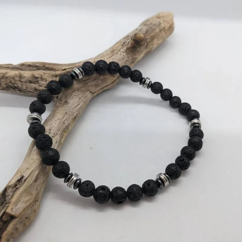 Mens Beaded Black Onyx And Green Plated Hematite Spacers With Wooden