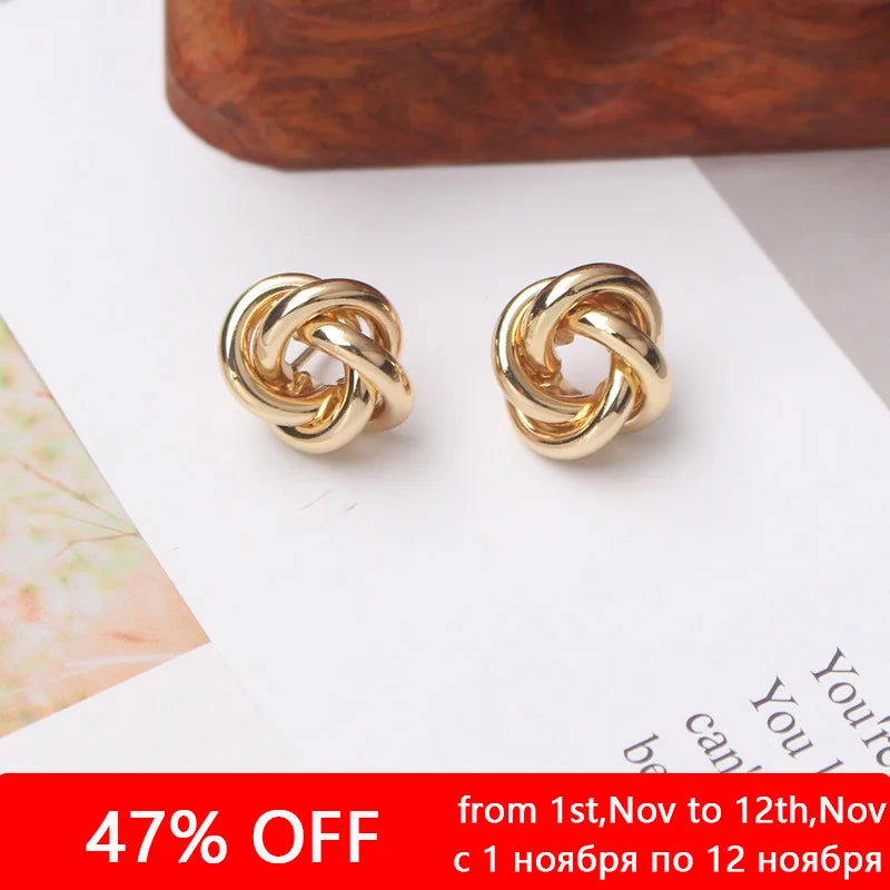 Tiny Metal Stud Earrings for Women Gold Color Twist Round Earrings Small