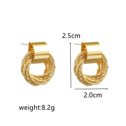 Retro Metal Gold Color Multiple Small Circle Stud Earrings for Women Korean