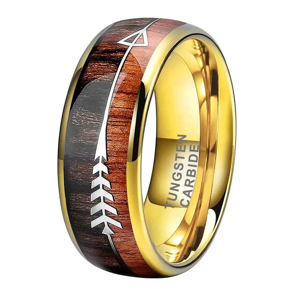Tungsten Carbide Rings for Men Women Wedding Bands Nature Wood Arrow
