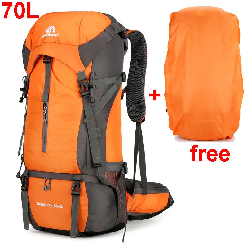 70L Nylon Camping Backpack Travel Bag With Rain Cover Outdoor Hiking