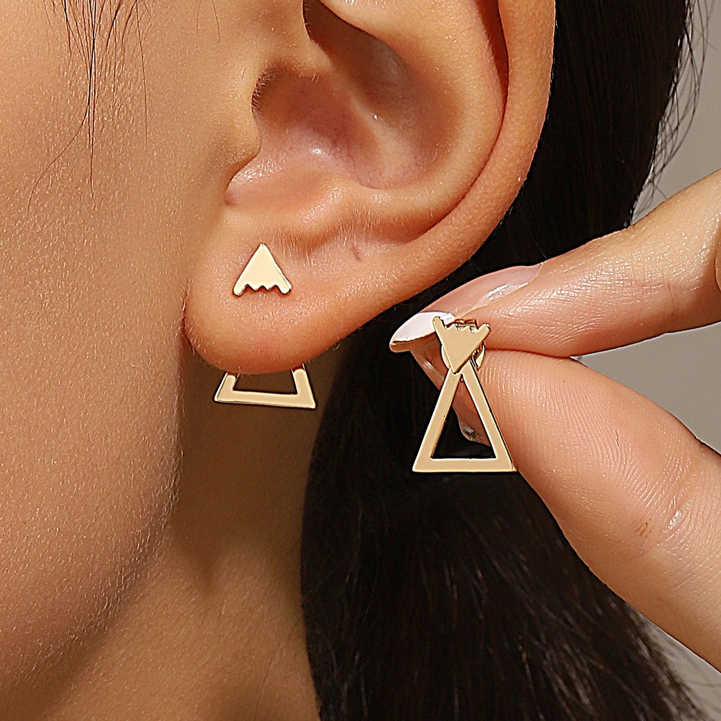 Retro Minimalist Geometric Square Detachable Triangles Stud Earrings for Women