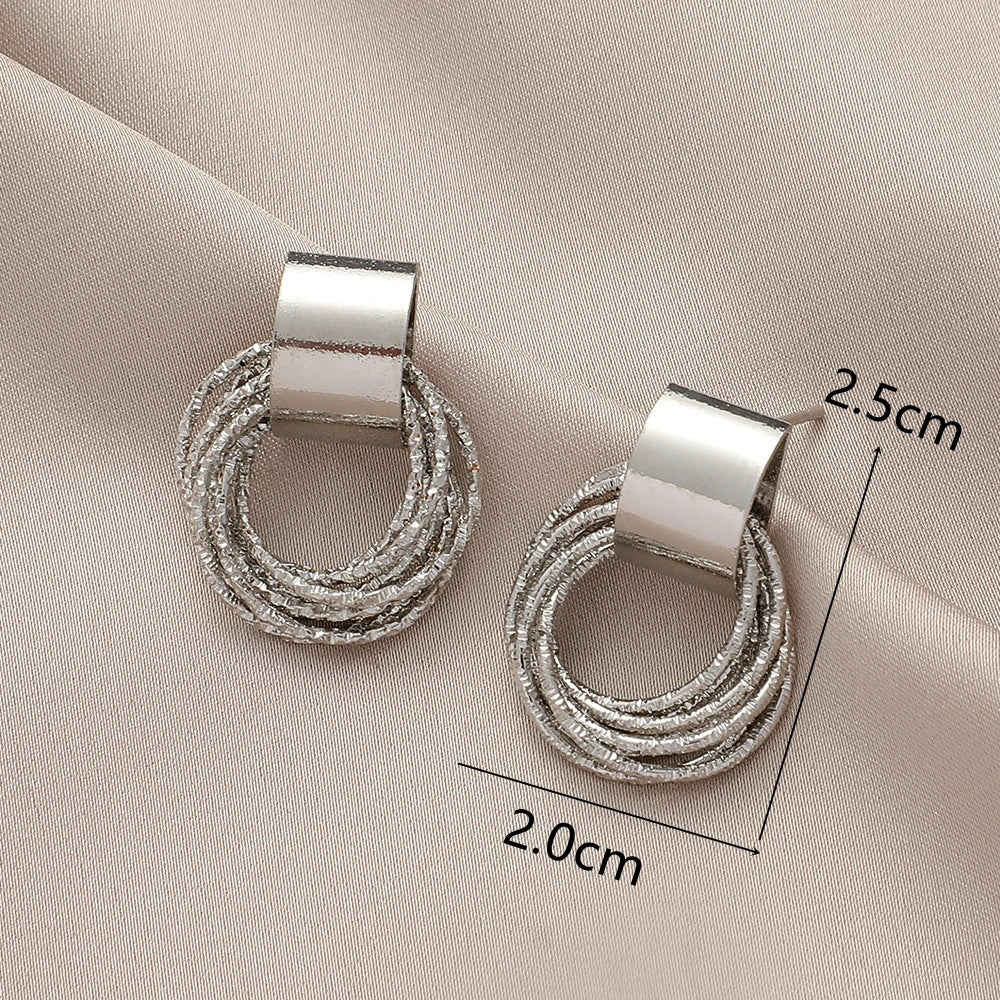 Retro Metal Gold Color Multiple Small Circle Stud Earrings for Women Korean